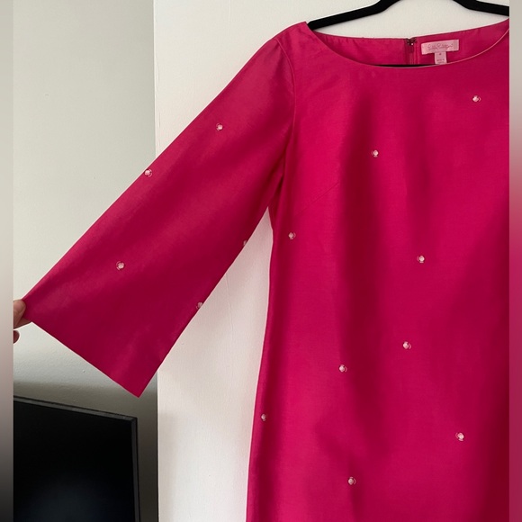 Lilly‎ Pulitzer Shift Dress Size 6 Pink Embellished Preppy Knee Length Jersey - Picture 6 of 16